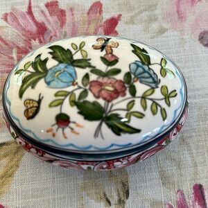 Covered oval lidded dish hand painted in Portugal